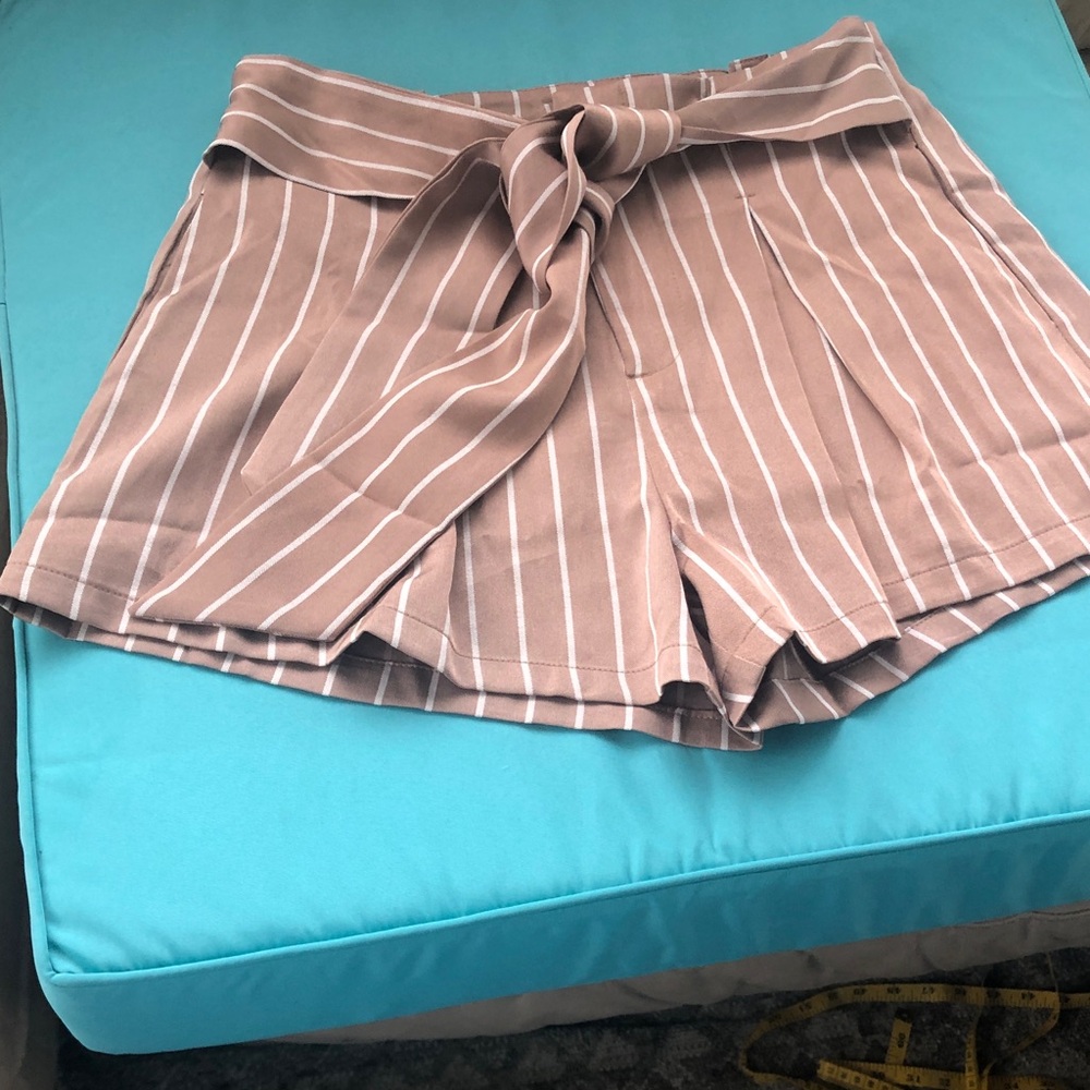 Listicle Mauve Striped High-Waist Tie-Belt Shorts